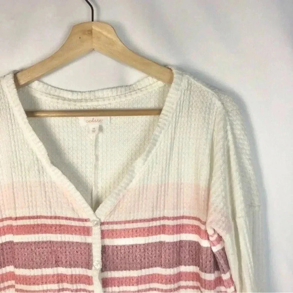 Colsie White Pink & Purple Stripe Thermal Knit Long Sleeve Button Down XS - Picture 4 of 6